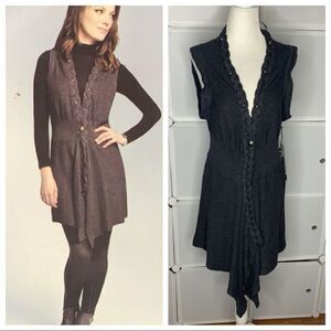 FYLO Charcoal Gray Sleeveless Braided Cardigan Size Medium